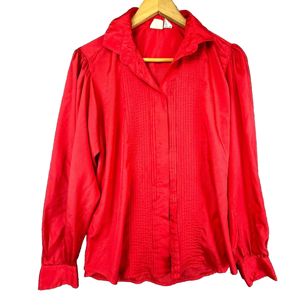 Vintage Liz Claiborne Secretary Blouse Top‎ Women 12 Red Pleated Button Front